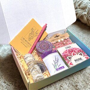 Self Care Gift Box: Sage, Crystal, Candle, Bracelet, Lavender and More